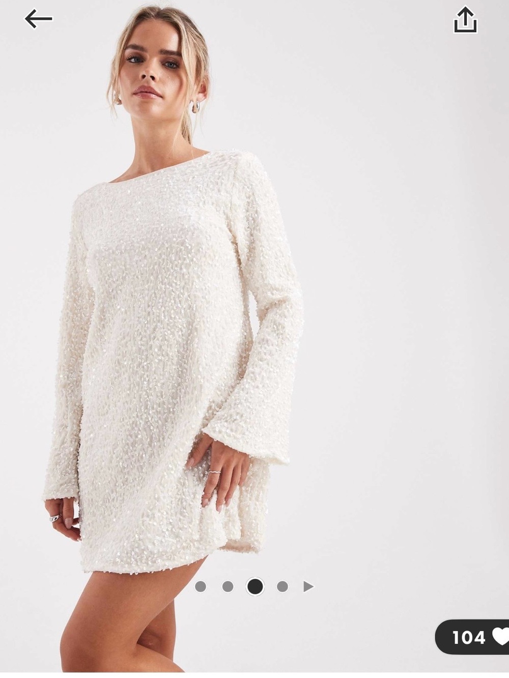 Petite Sequin white Long-Sleeve dress